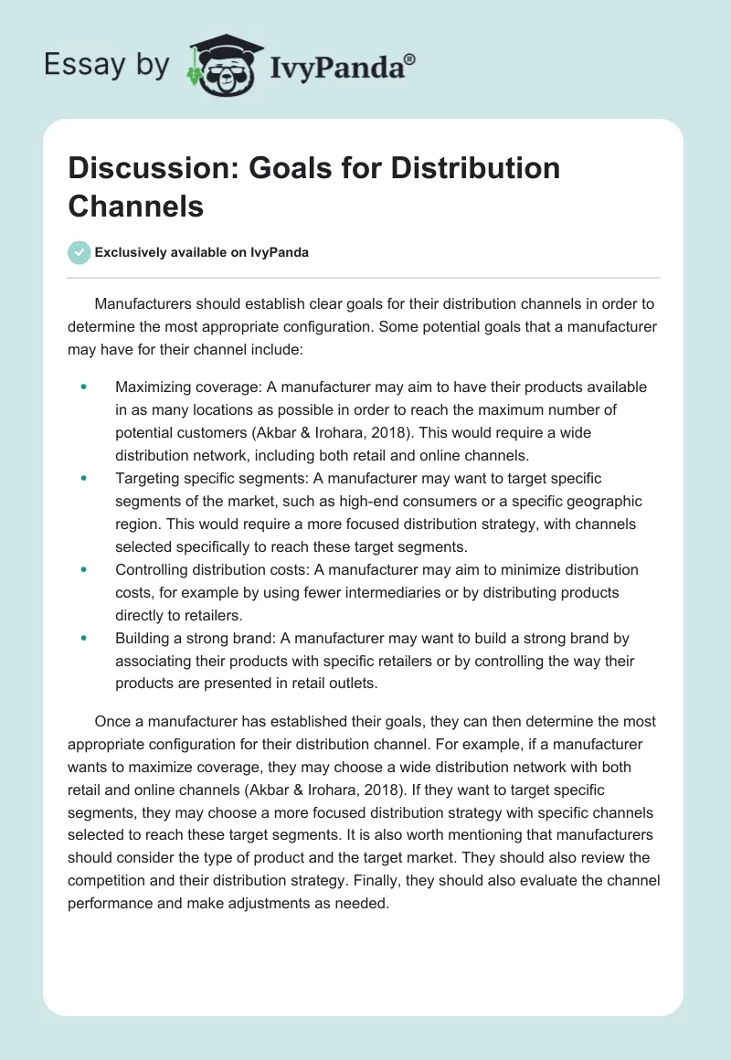 Discussion: Goals for Distribution Channels. Page 1