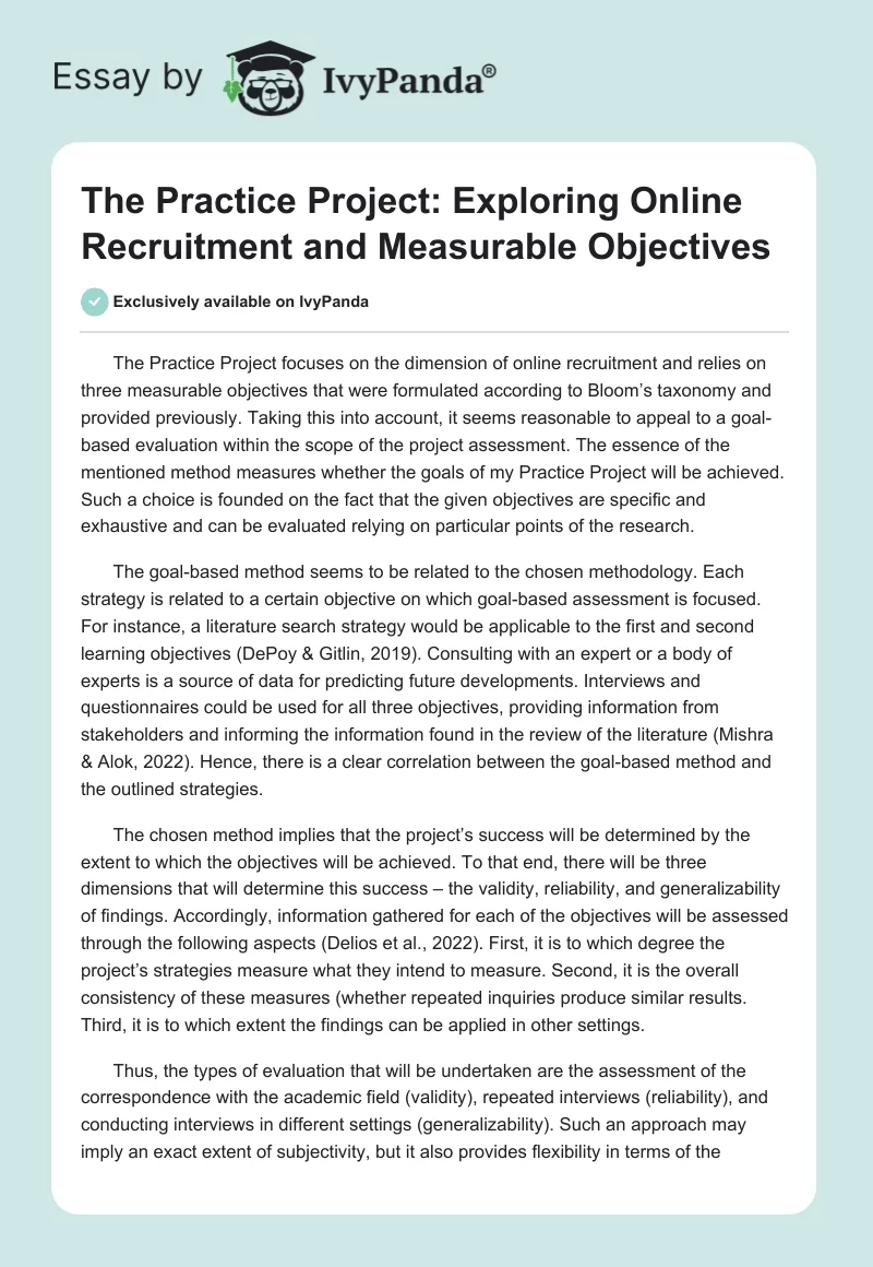 The Practice Project: Exploring Online Recruitment and Measurable Objectives. Page 1