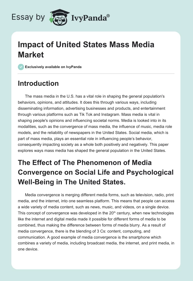 Impact of United States Mass Media Market. Page 1
