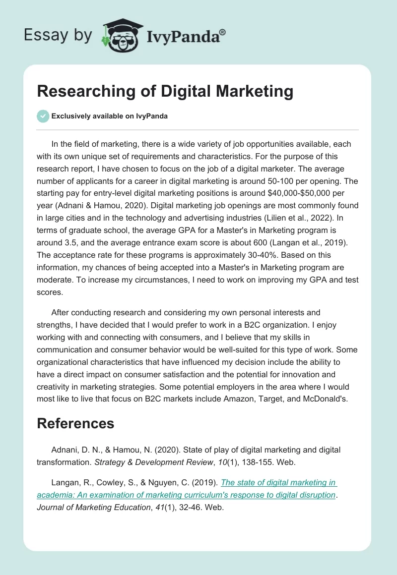 Researching of Digital Marketing. Page 1