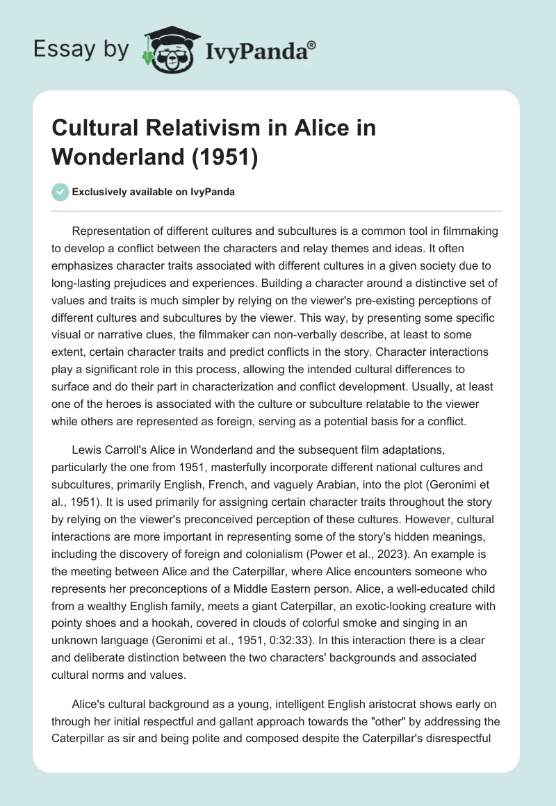 Cultural Relativism in Alice in Wonderland (1951). Page 1