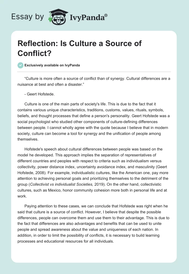 Reflection: Is Culture a Source of Conflict?. Page 1
