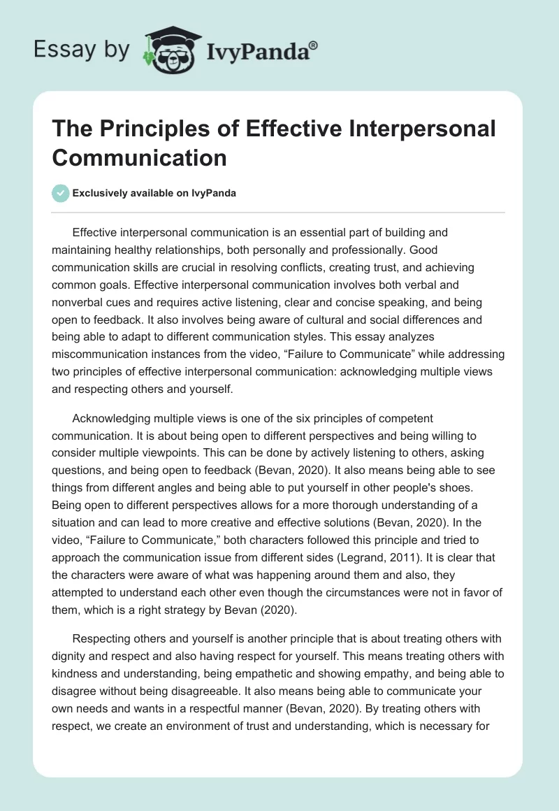 The Principles of Effective Interpersonal Communication. Page 1