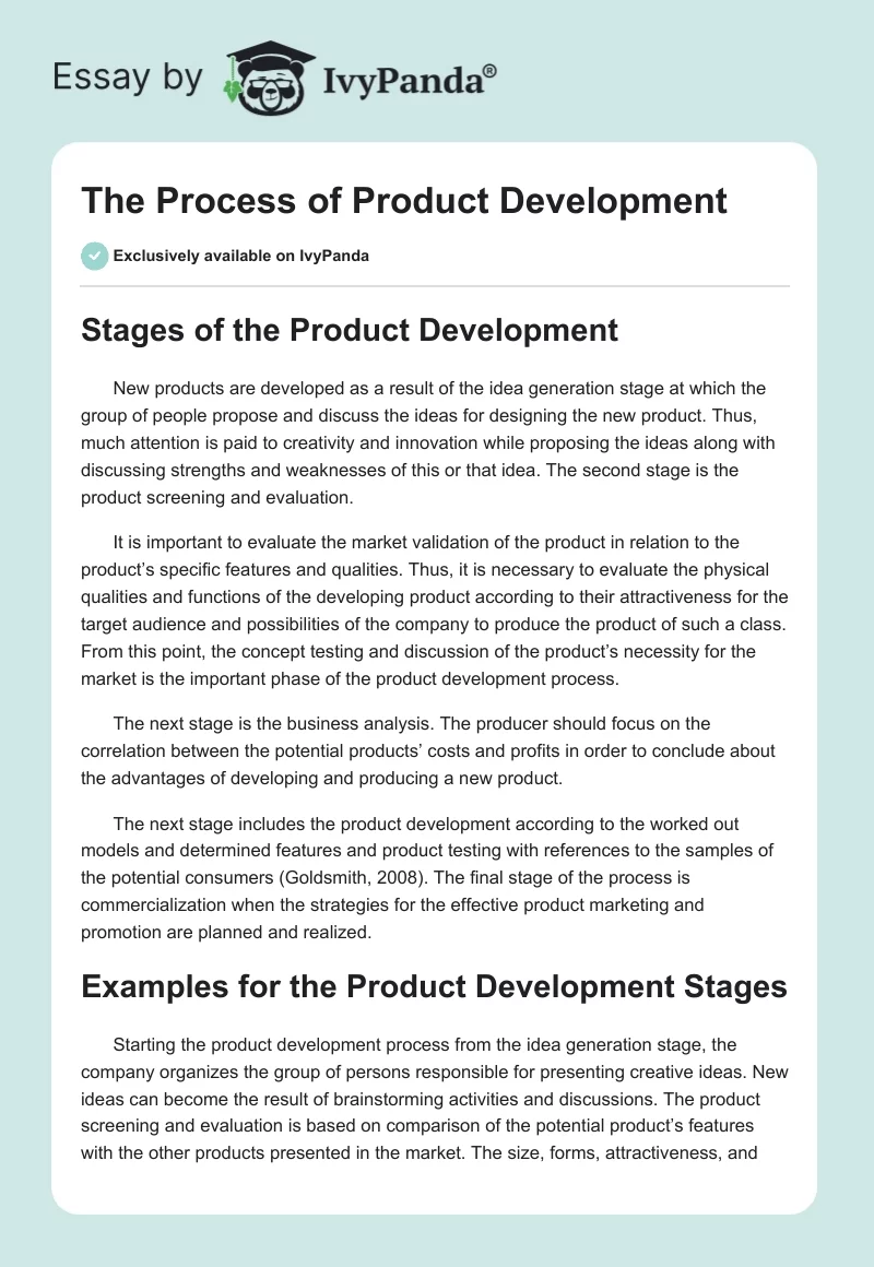 The Process of Product Development. Page 1
