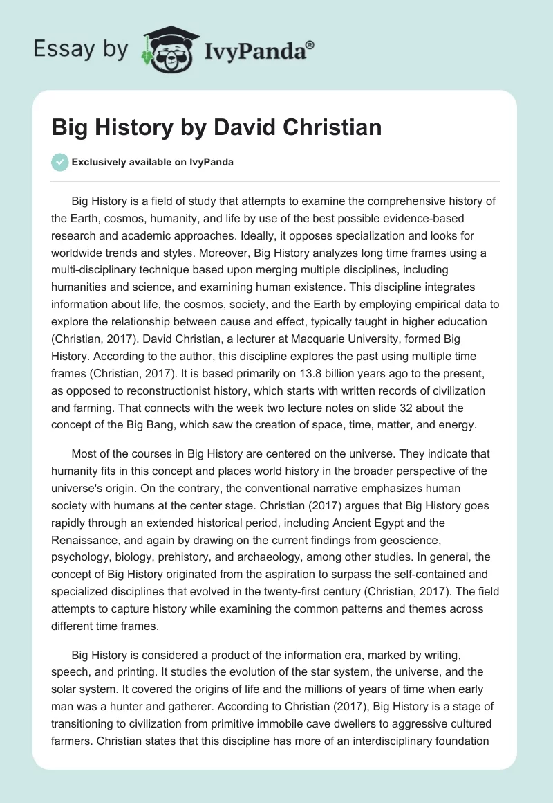 "Big History" by David Christian. Page 1