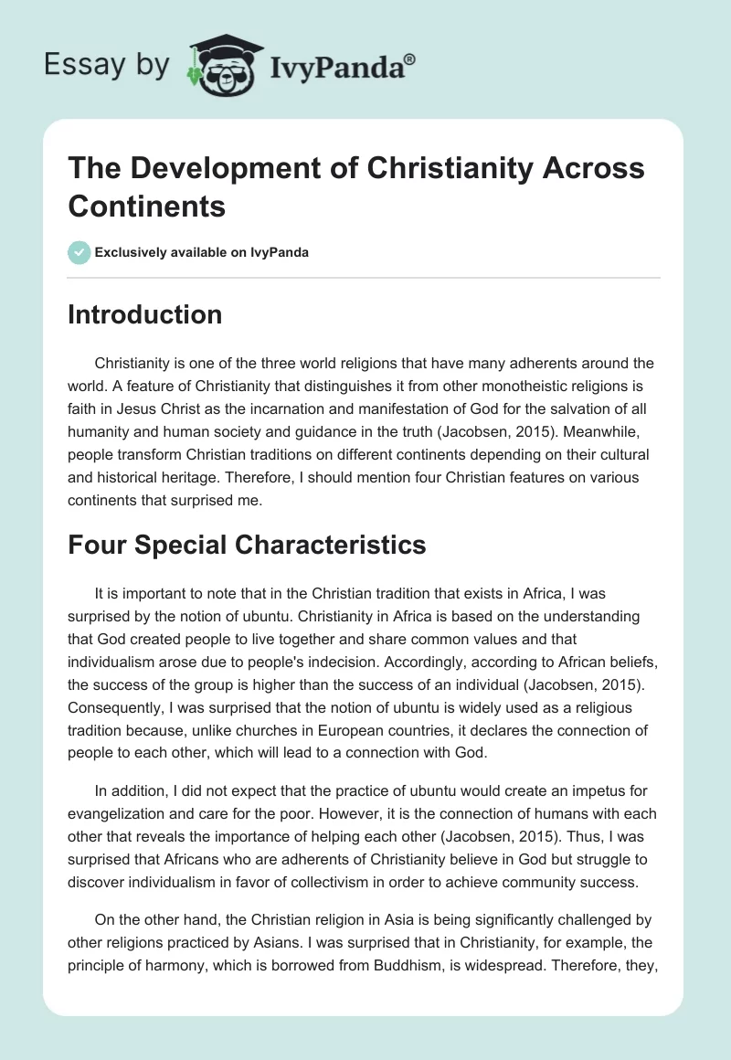 The Development of Christianity Across Continents. Page 1