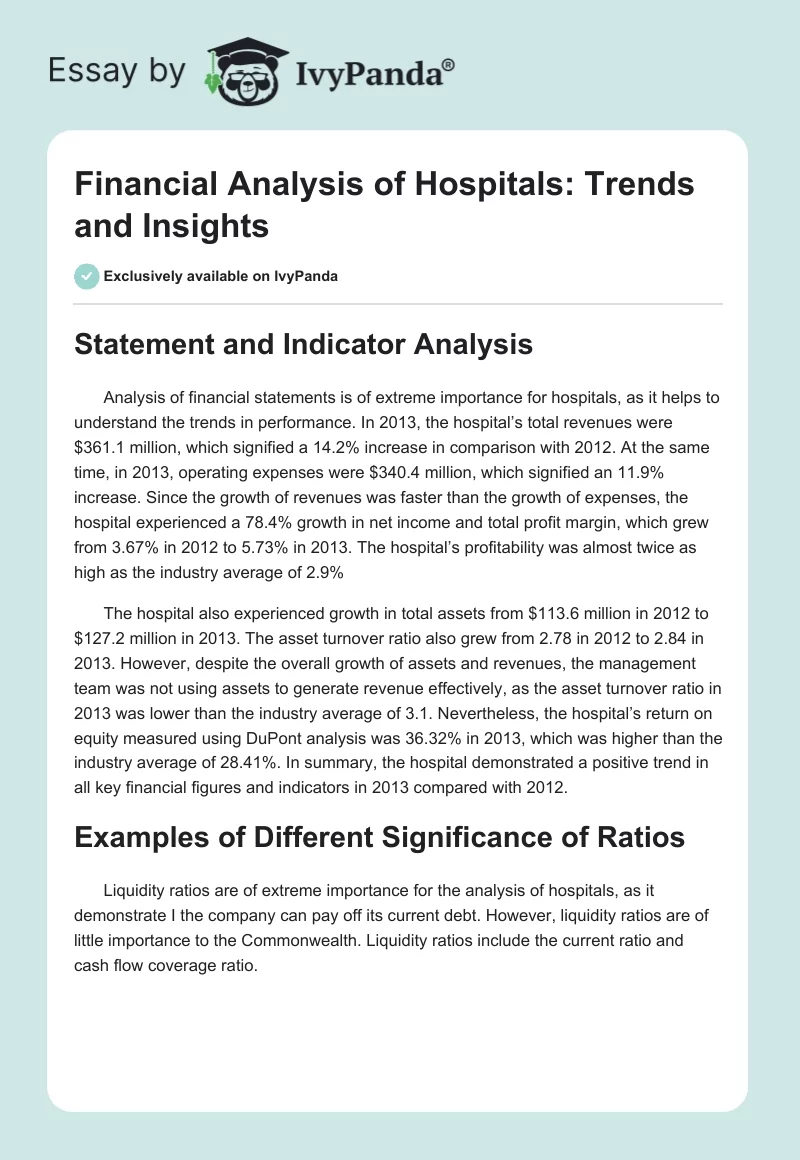 Financial Analysis of Hospitals: Trends and Insights. Page 1