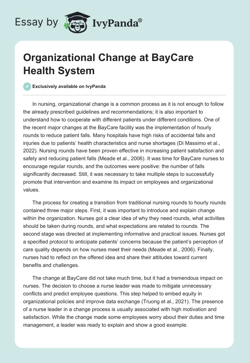 Organizational Change at BayCare Health System. Page 1