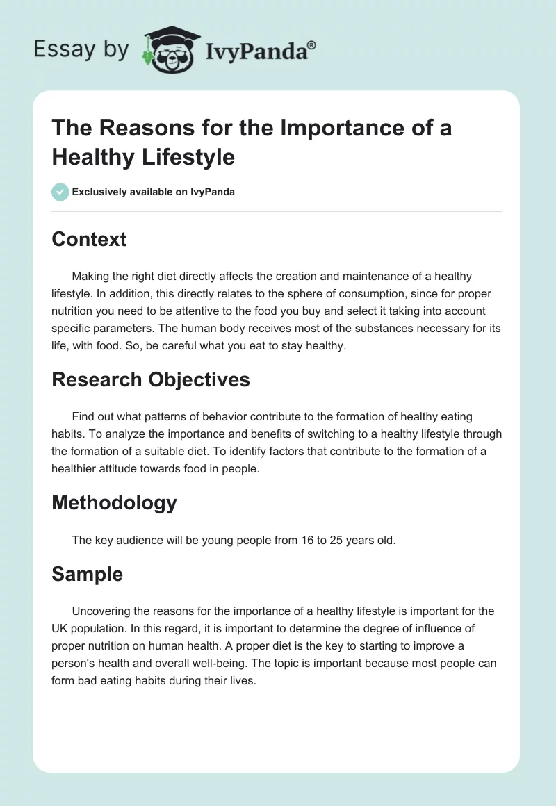 The Reasons for the Importance of a Healthy Lifestyle. Page 1