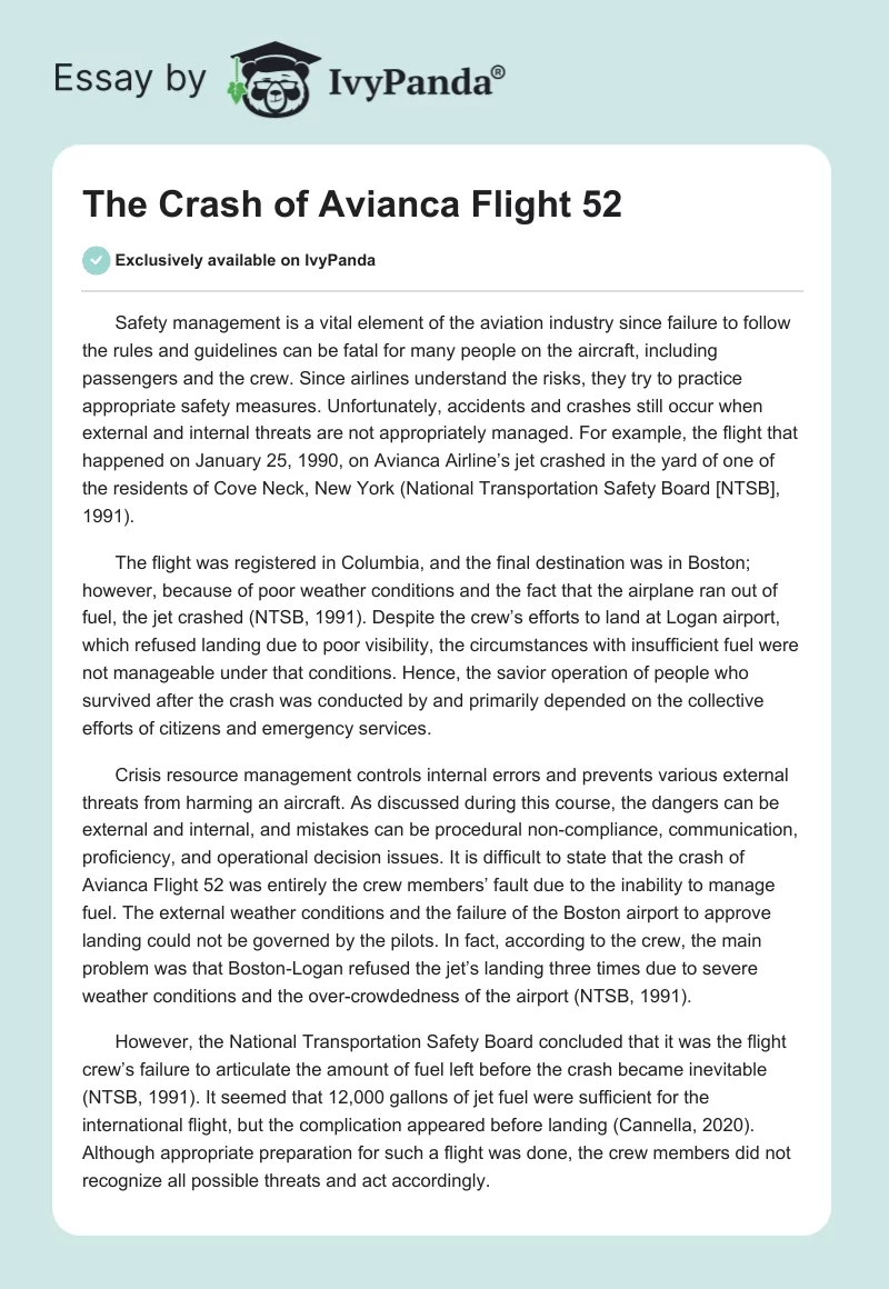 The Crash of Avianca Flight 52. Page 1