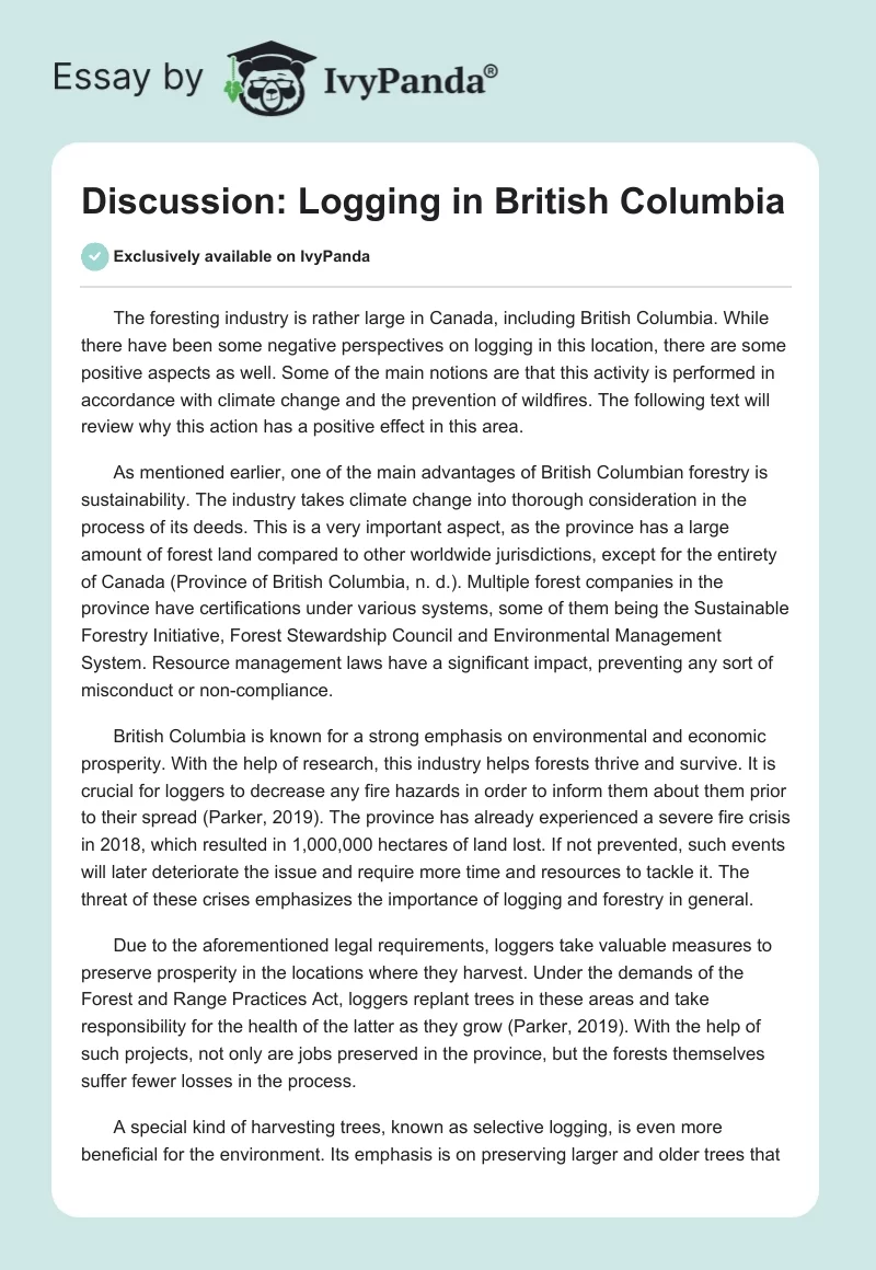 Discussion: Logging in British Columbia. Page 1