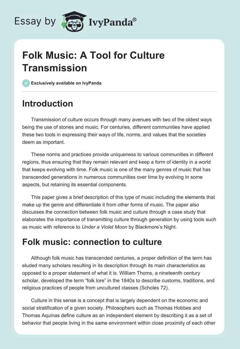 Folk Music: A Tool for Culture Transmission. Page 1