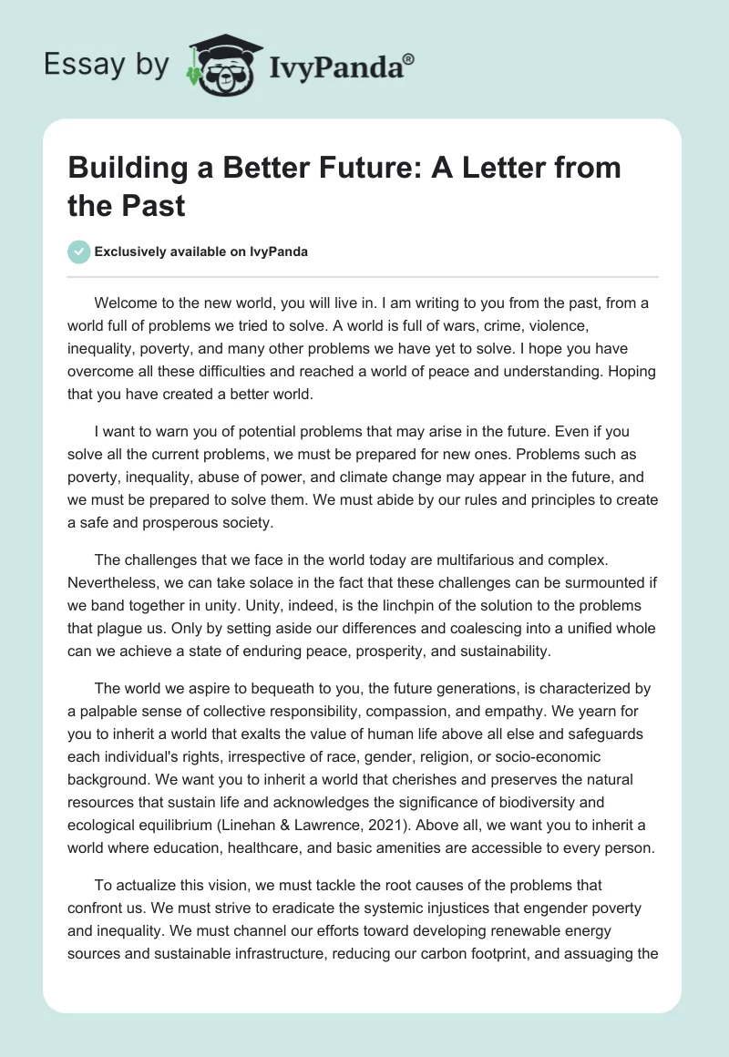 Building a Better Future: A Letter from the Past. Page 1