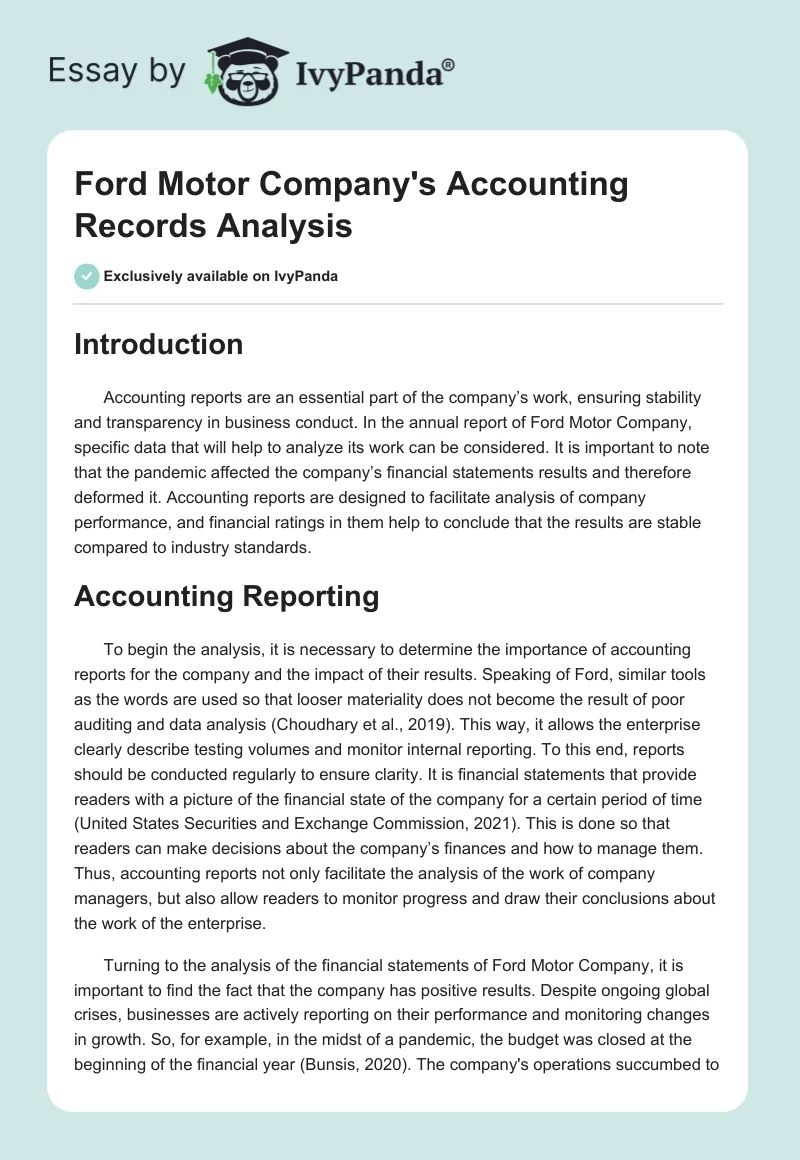 Ford Motor Company's Accounting Records Analysis. Page 1