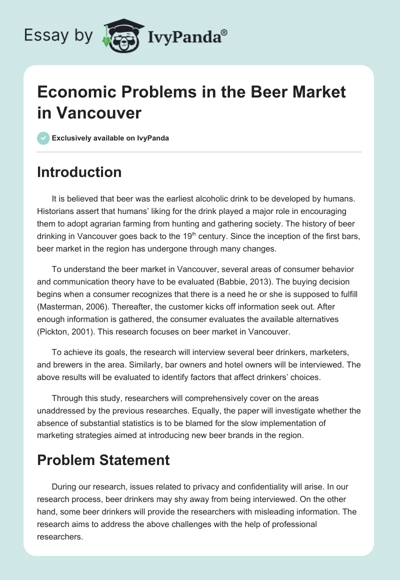 Economic Problems in the Beer Market in Vancouver. Page 1