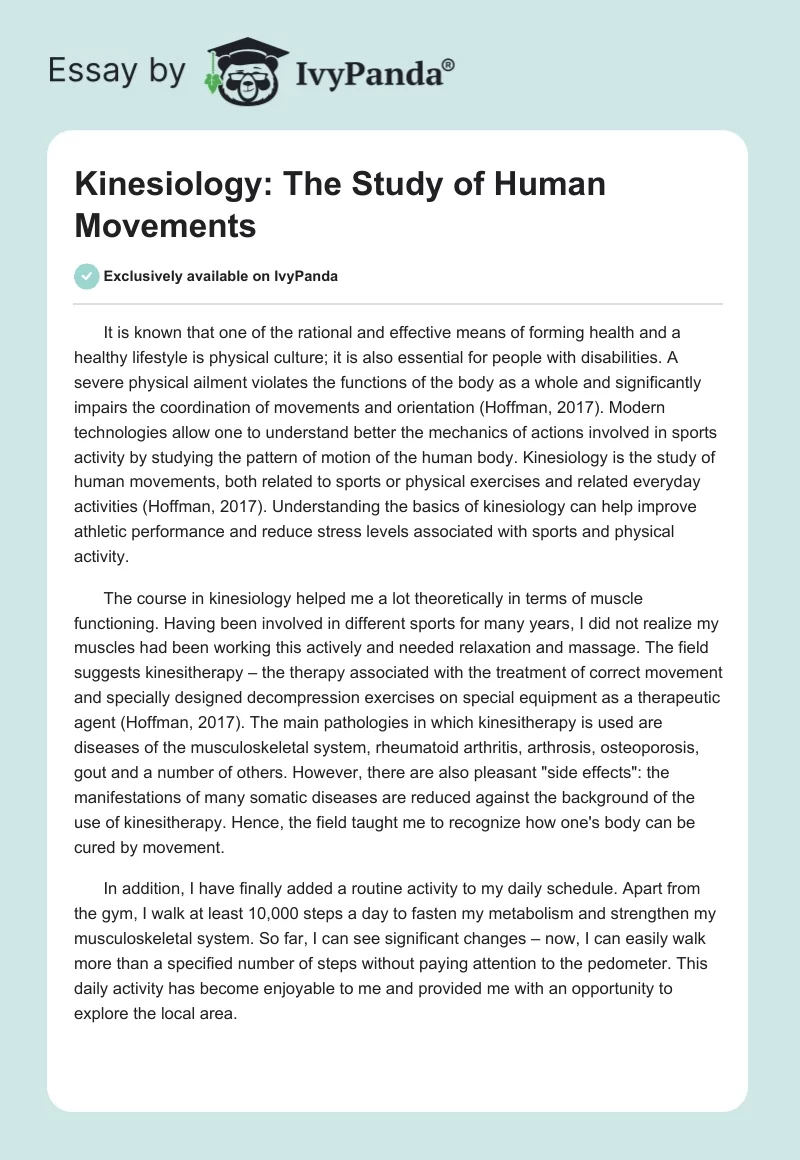 Kinesiology: The Study of Human Movements. Page 1