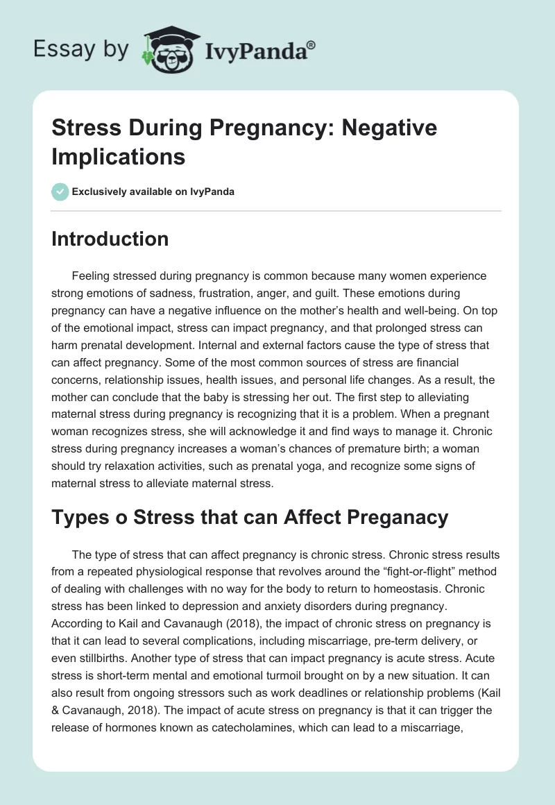 Stress During Pregnancy: Negative Implications. Page 1
