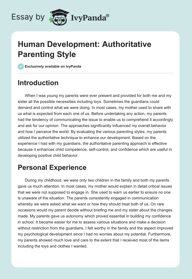 Human Development: Authoritative Parenting Style. Page 1