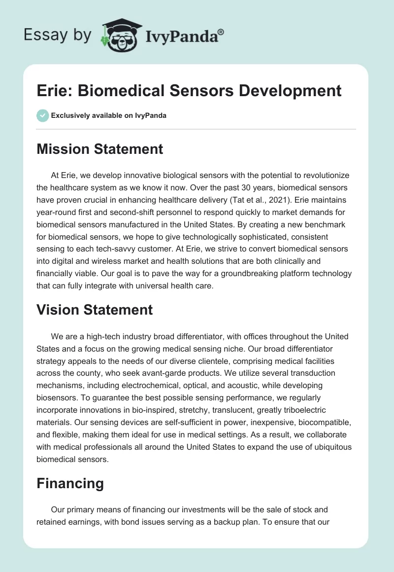 Erie: Biomedical Sensors Development. Page 1