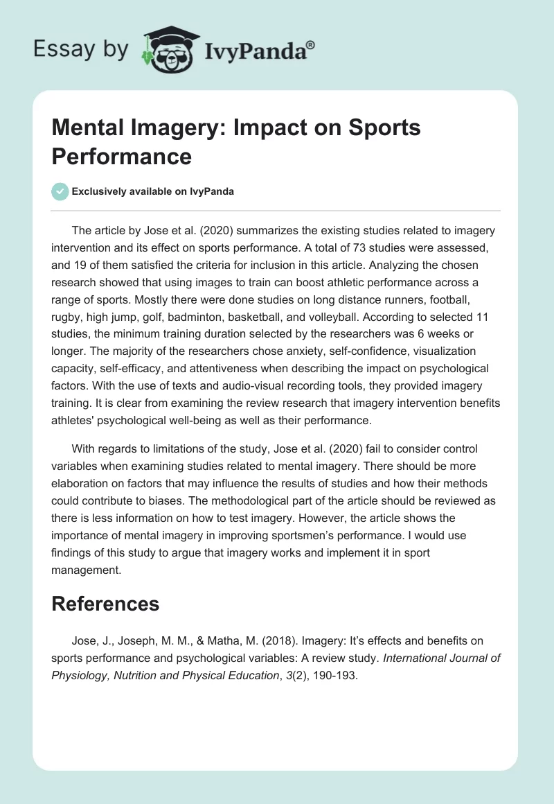 Mental Imagery: Impact on Sports Performance. Page 1