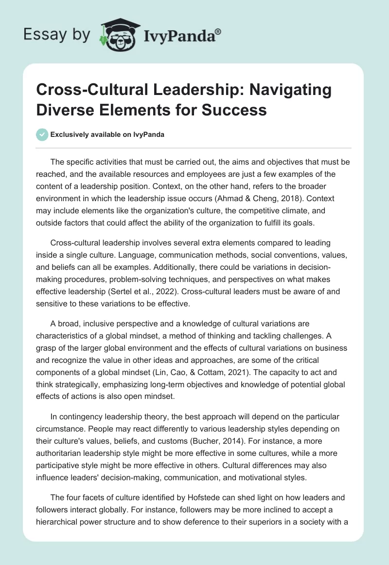 Cross-Cultural Leadership: Navigating Diverse Elements for Success. Page 1