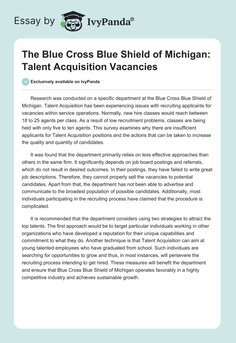The Blue Cross Blue Shield of Michigan: Talent Acquisition Vacancies. Page 1