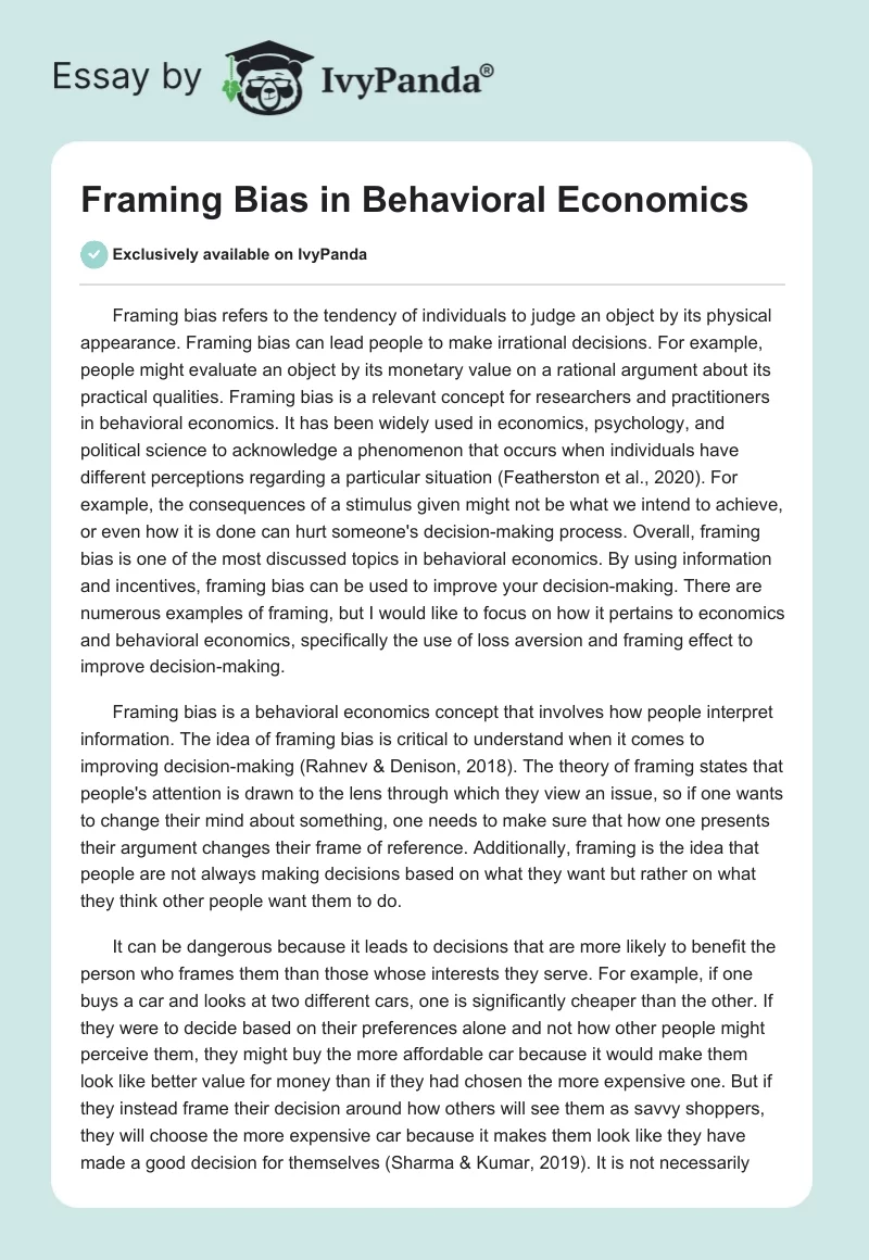 Framing Bias in Behavioral Economics. Page 1