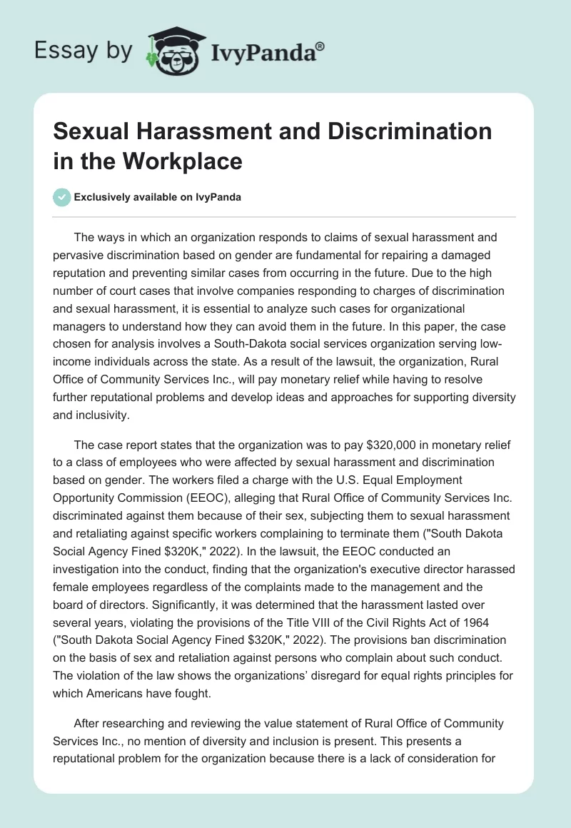 Sexual Harassment and Discrimination in the Workplace. Page 1