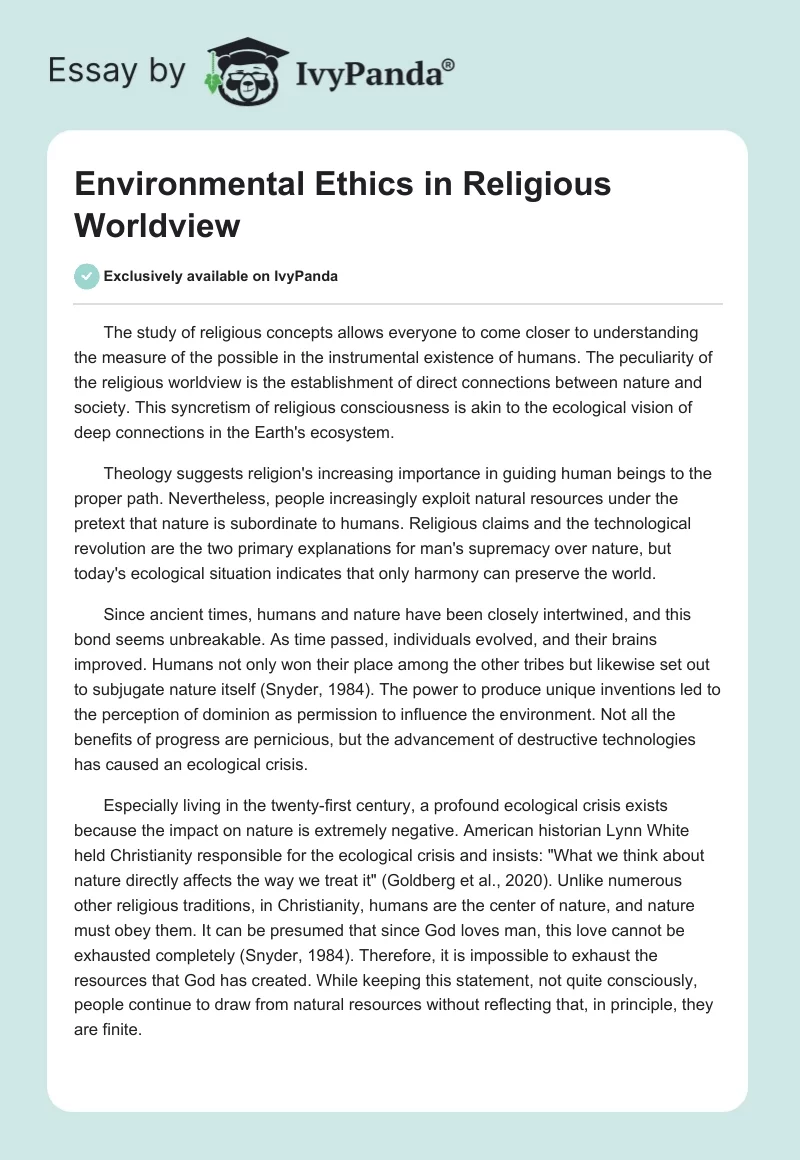 Environmental Ethics in Religious Worldview. Page 1