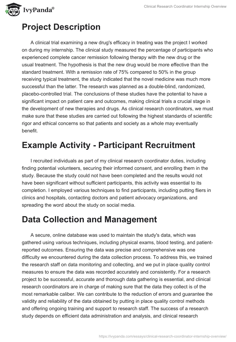 Clinical Research Coordinator Internship Overview. Page 2
