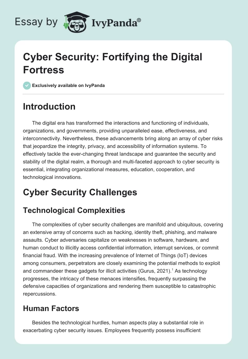 Cyber Security: Fortifying the Digital Fortress. Page 1