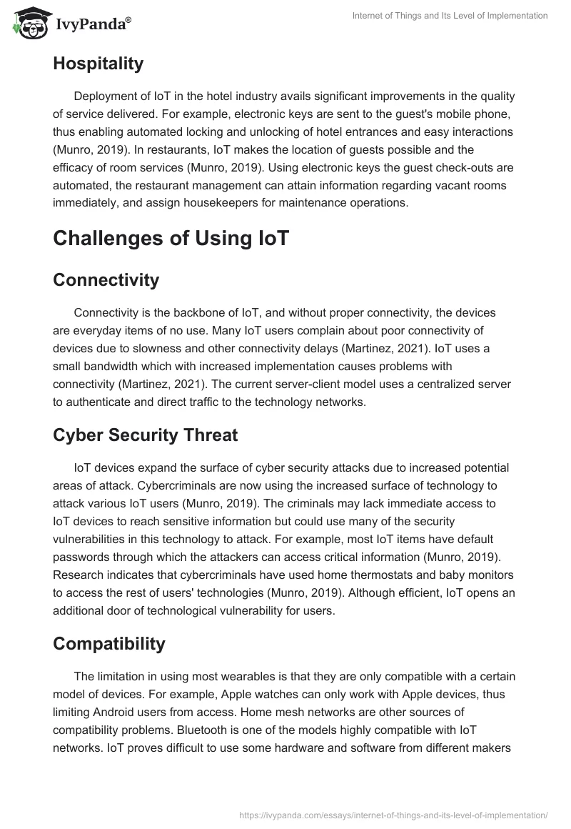 Internet of Things and Its Level of Implementation. Page 4