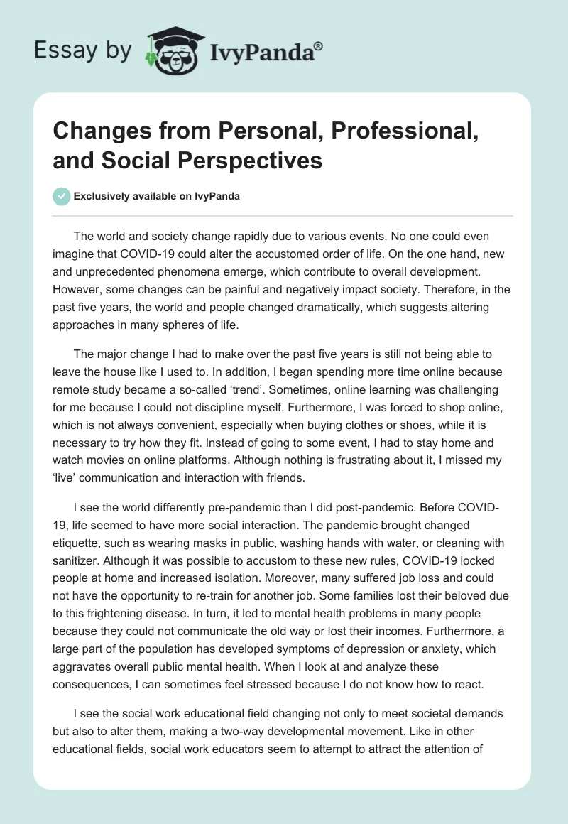 Changes from Personal, Professional, and Social Perspectives. Page 1