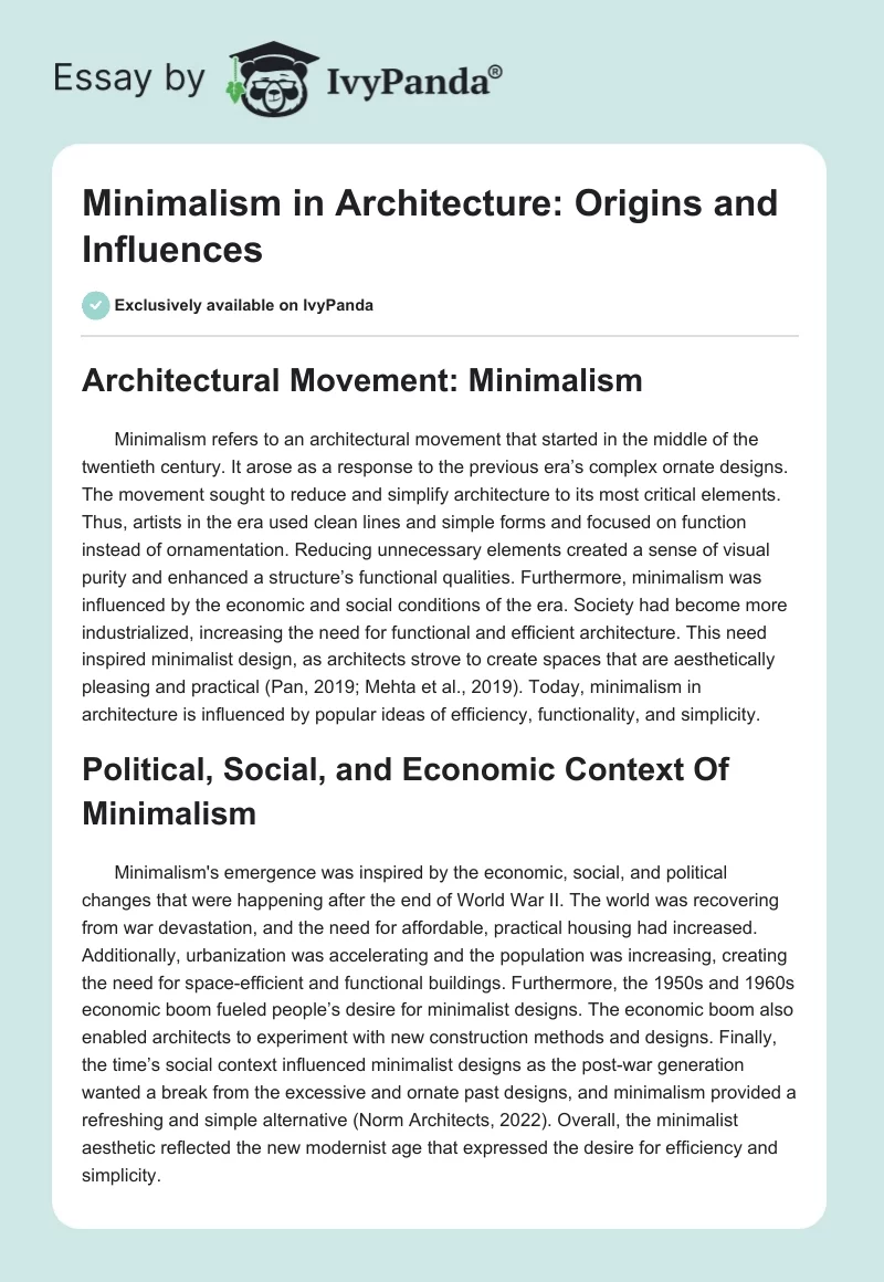 Minimalism in Architecture: Origins and Influences. Page 1