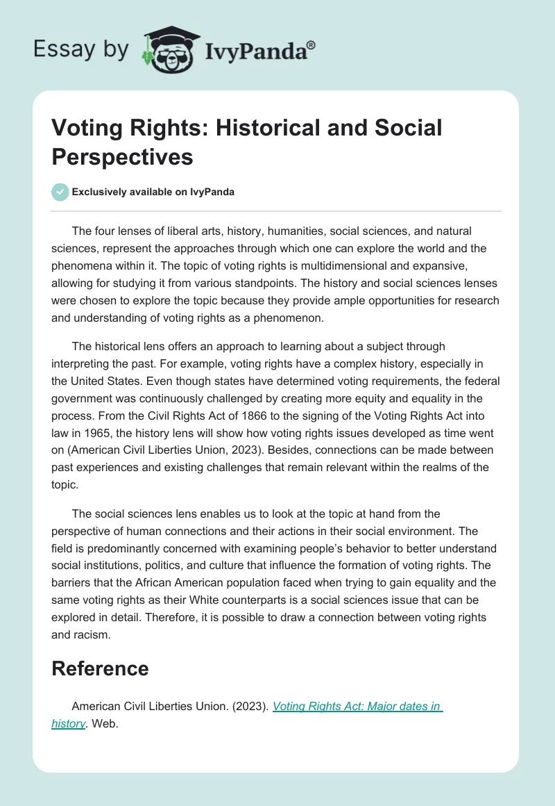 Voting Rights: Historical and Social Perspectives. Page 1