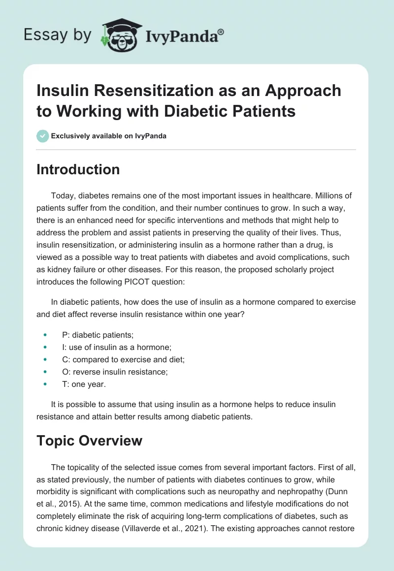 Insulin Resensitization as an Approach to Working with Diabetic Patients. Page 1
