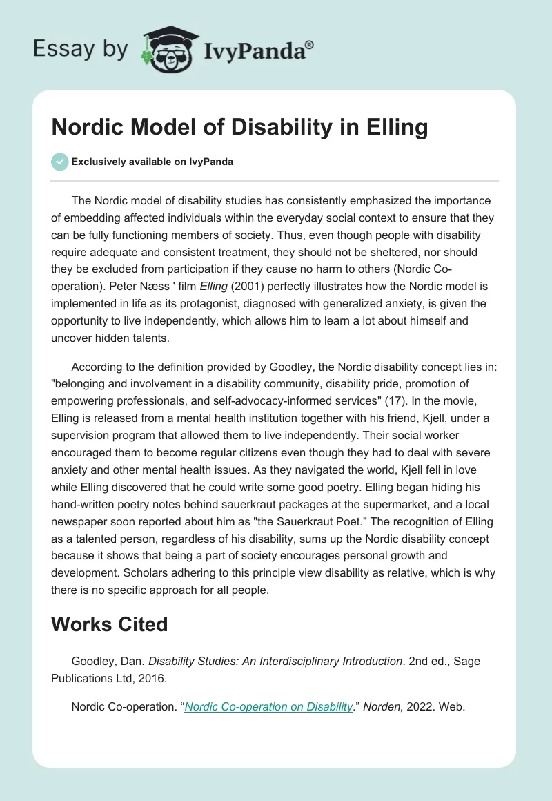 Nordic Model of Disability in Elling. Page 1