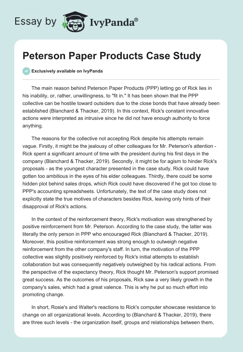 Peterson Paper Products Case Study. Page 1