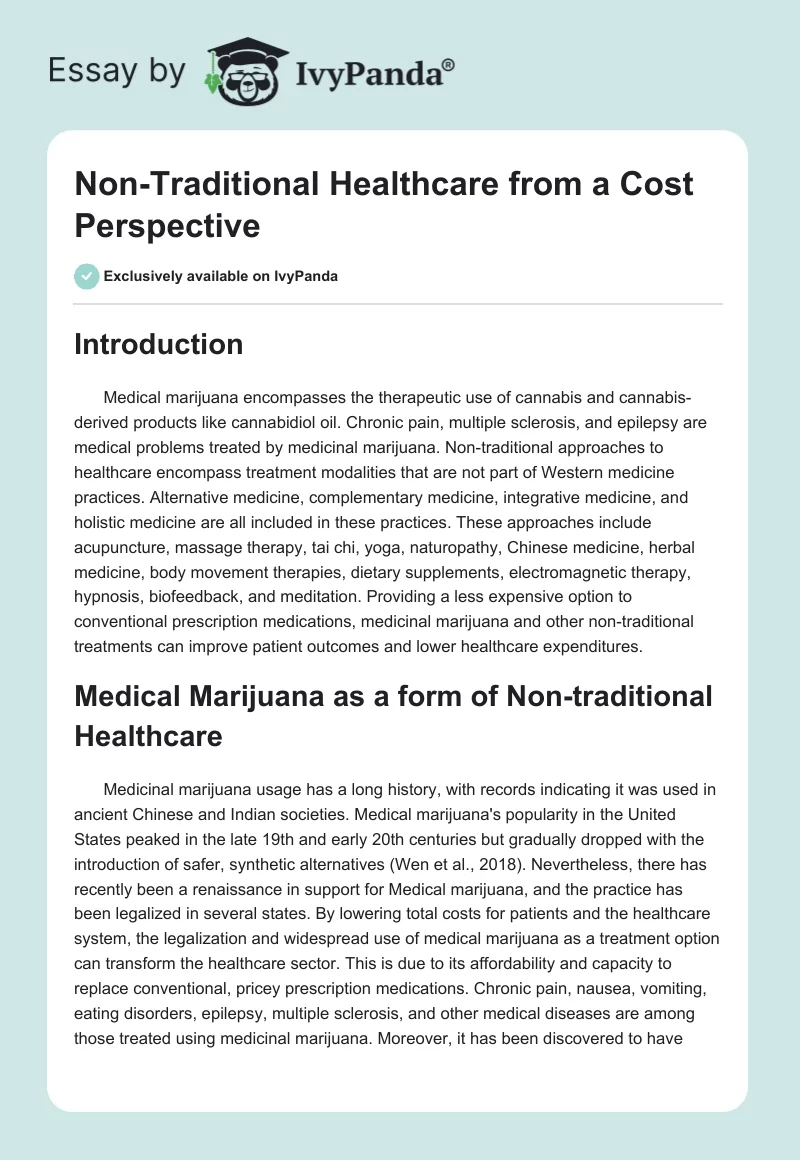 Non-Traditional Healthcare from a Cost Perspective. Page 1