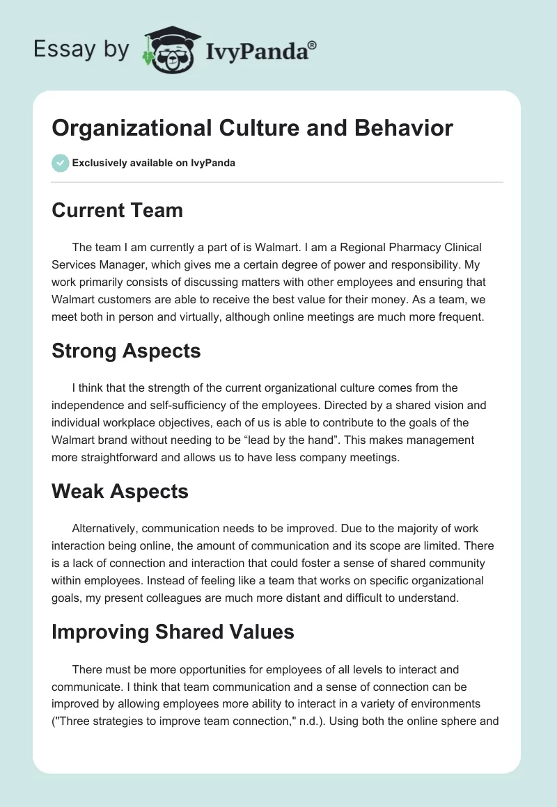 Organizational Culture and Behavior. Page 1