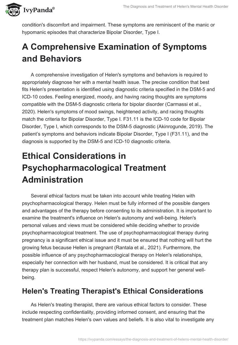 The Diagnosis and Treatment of Helen's Mental Health Disorder. Page 2
