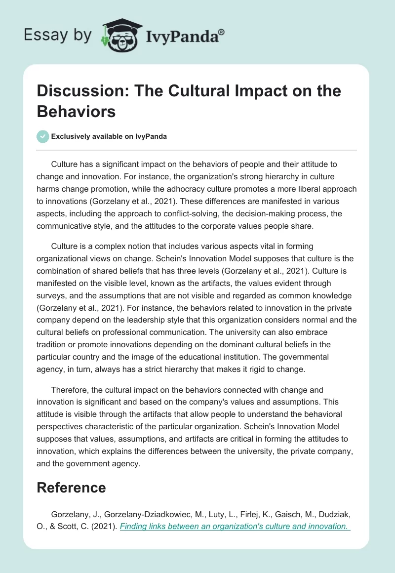 Discussion: The Cultural Impact on the Behaviors. Page 1