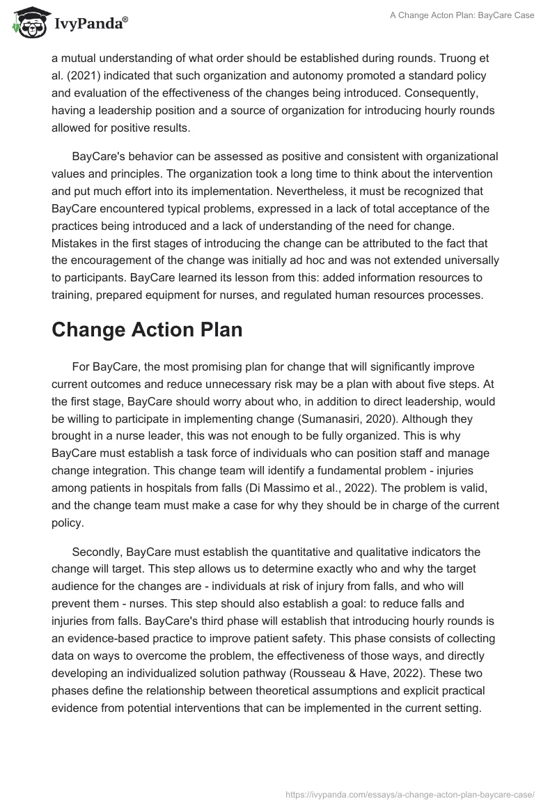 A Change Acton Plan: BayCare Case. Page 2