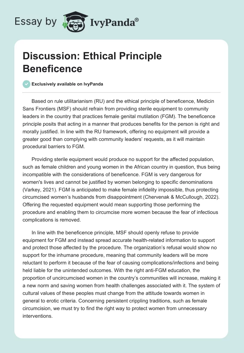 Discussion: Ethical Principle Beneficence. Page 1