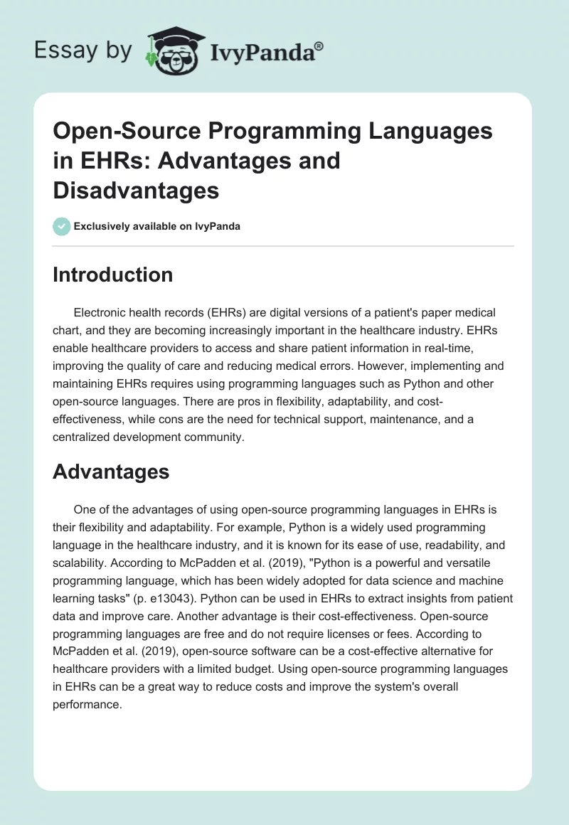 Open-Source Programming Languages in EHRs: Advantages and Disadvantages ...