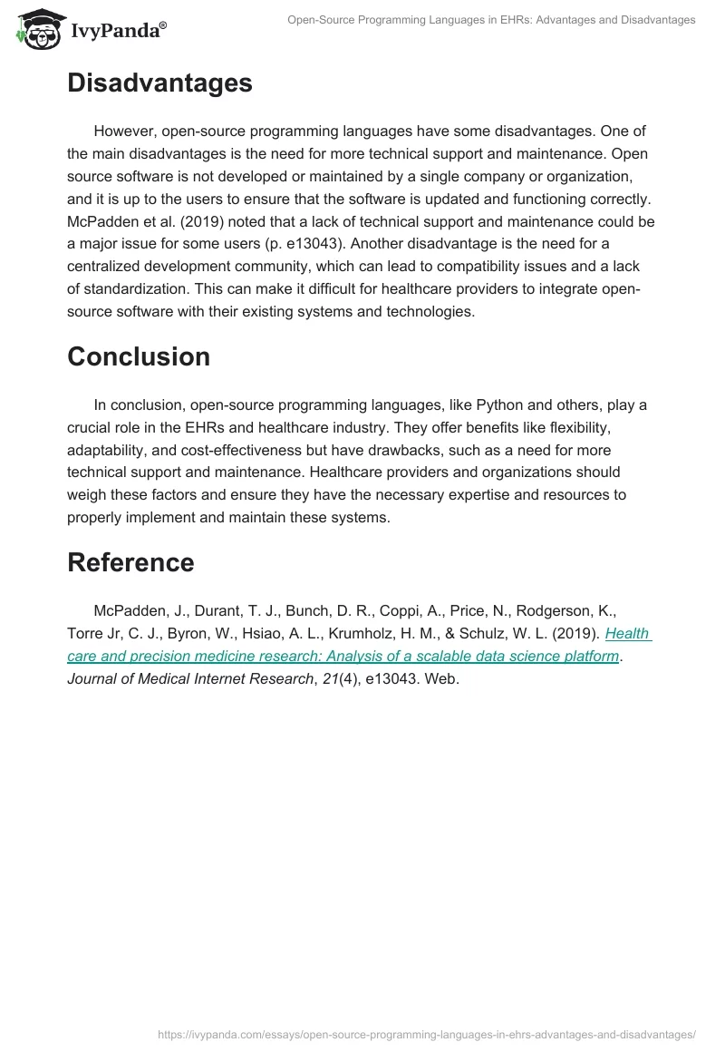 Open-Source Programming Languages in EHRs: Advantages and Disadvantages. Page 2