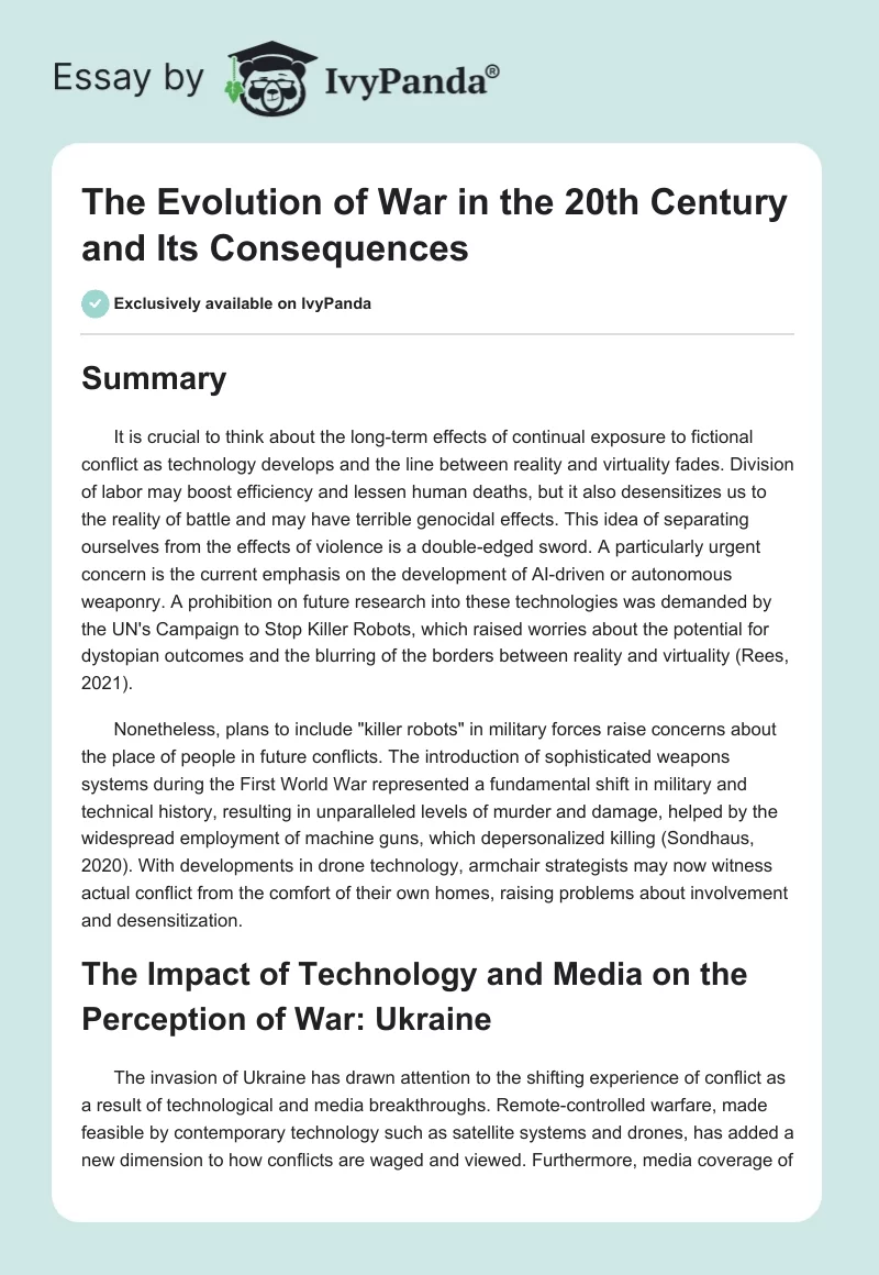 The Evolution of War in the 20th Century and Its Consequences. Page 1