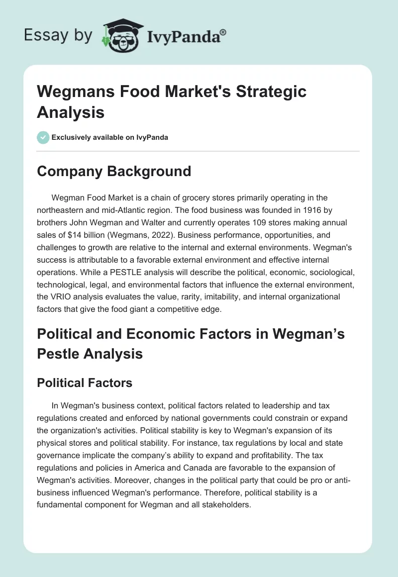 Wegmans Food Market's Strategic Analysis. Page 1