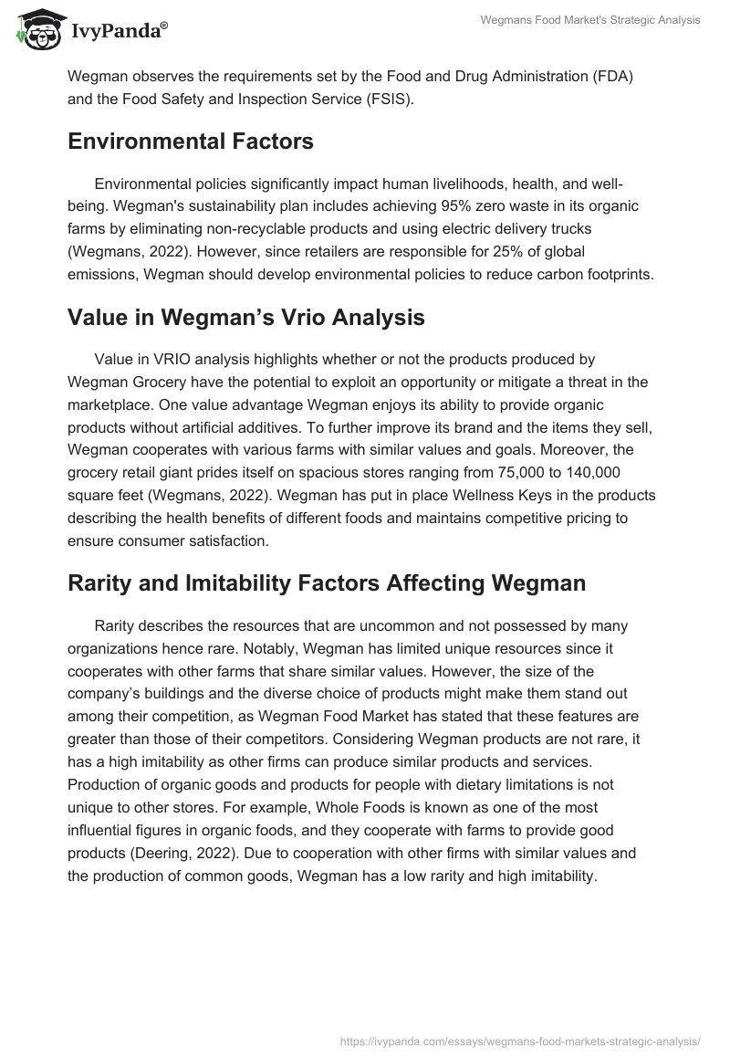 Wegmans Food Market's Strategic Analysis. Page 3