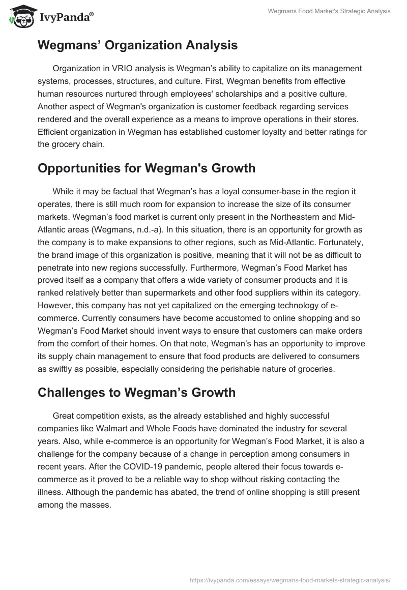 Wegmans Food Market's Strategic Analysis. Page 4